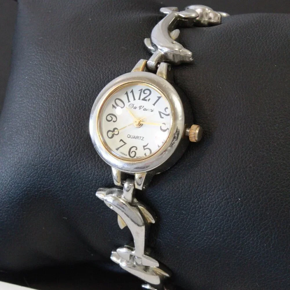 Vintage Ladies Da Vinci Quartz Watch Dolphin Bracelet Used 22mm